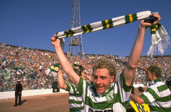 1988:  Frank McAvennie of Celtic celebrates after the Scottish Cup Final match against Dundee United at Hampden Park in Glasgow, Scotland. Celtic w...