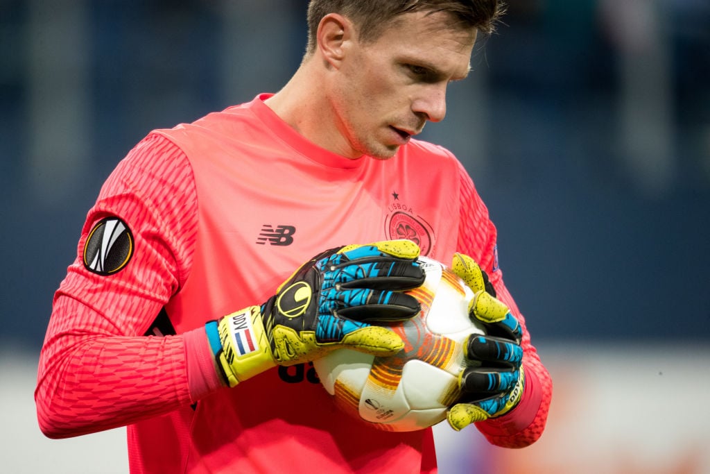 ST PETERSBURG, RUSSIA  - FEBRUARY 22, 2018.  UEFA Europa League, Round of 32: Zenit St Petersburg 3 - 0 Celtic F.C. Celtic's goalkeeper Dorus de Vr...