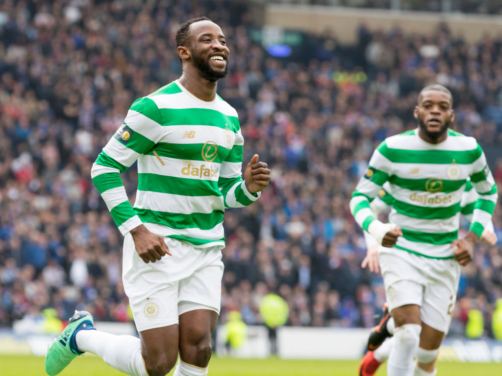 Moussa Dembele celebrates his penalty against Rangers
