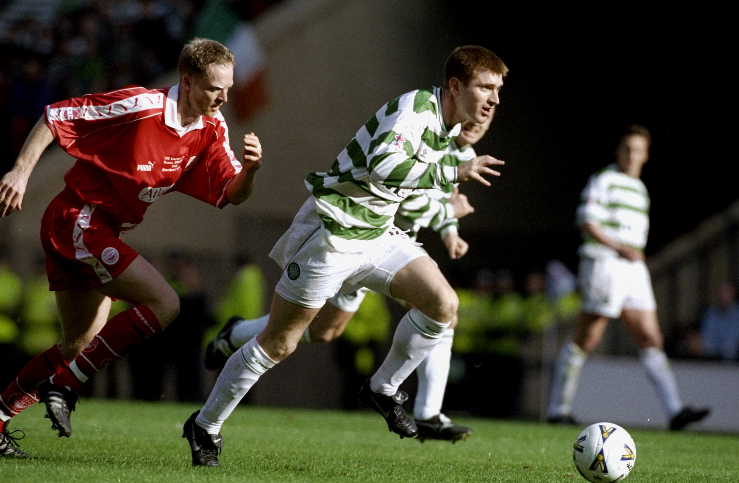 19 Mar 2000:  Tommy Johnson of Glasgow Celtic moves forward during the CIS Insurance Cup Final against Aberdeen at Hampden Park in Glasgow, Scotlan...