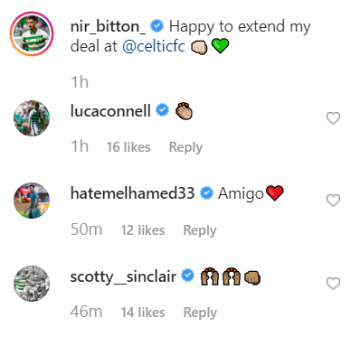 Celtic star Nir Bitton congratulated on Instagram