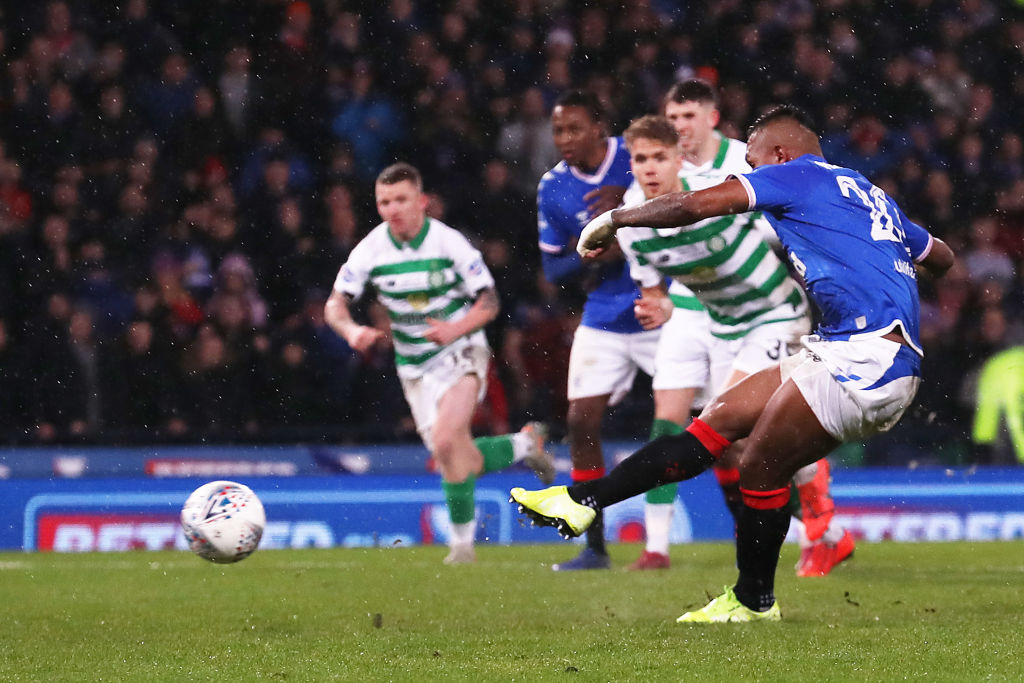 Some Celtic fans react to Rangers fans' penalty reaction