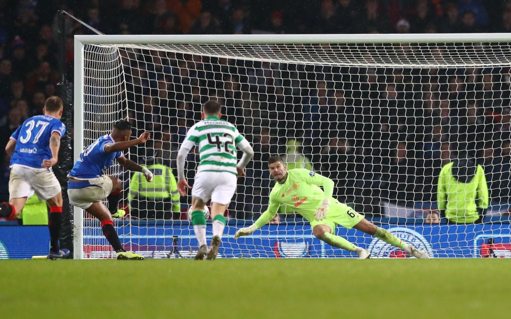 Celtic goalkeeper Fraser Forster saves a penalty