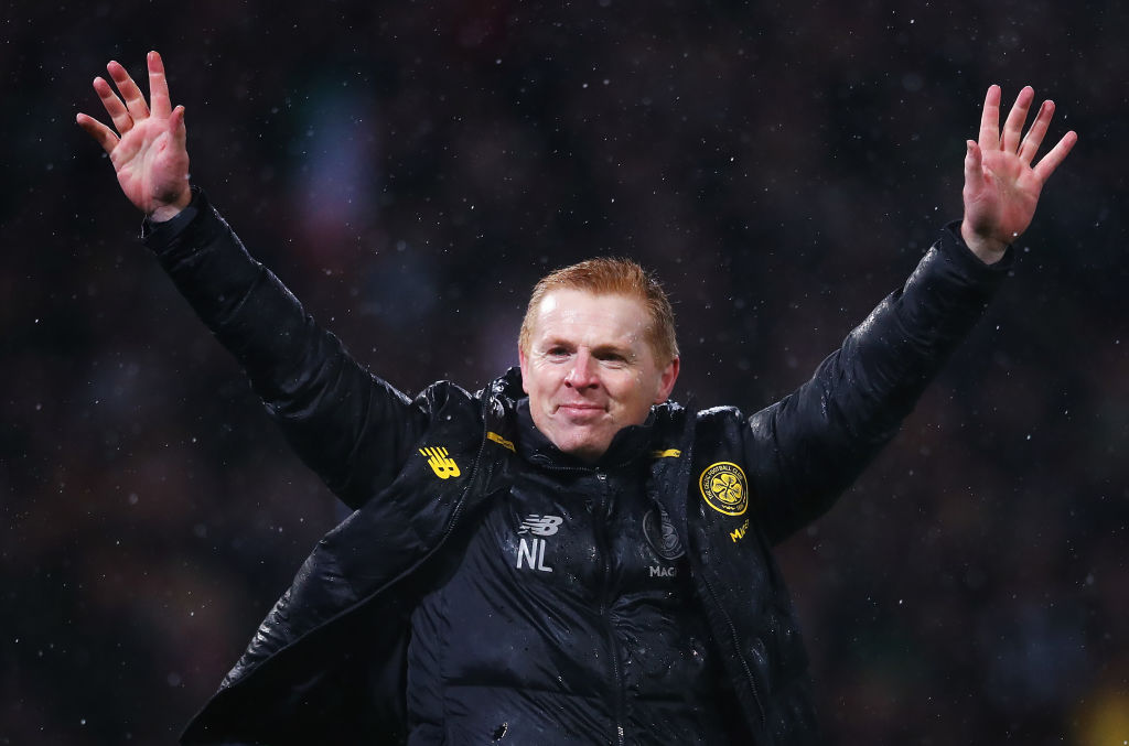 Celtic manager Neil Lennon celebrates League Cup win v Rangers