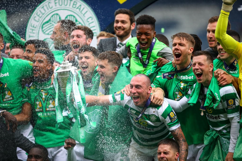 Celtic players with the Scottish Cup