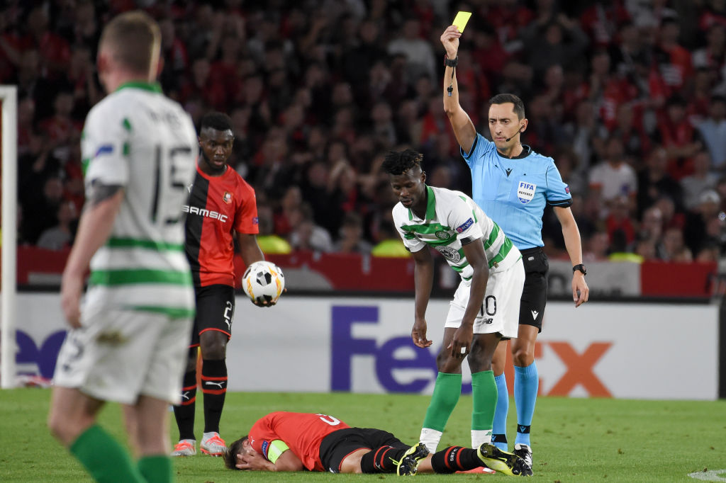 Vakoun Bayo picks up a yellow card