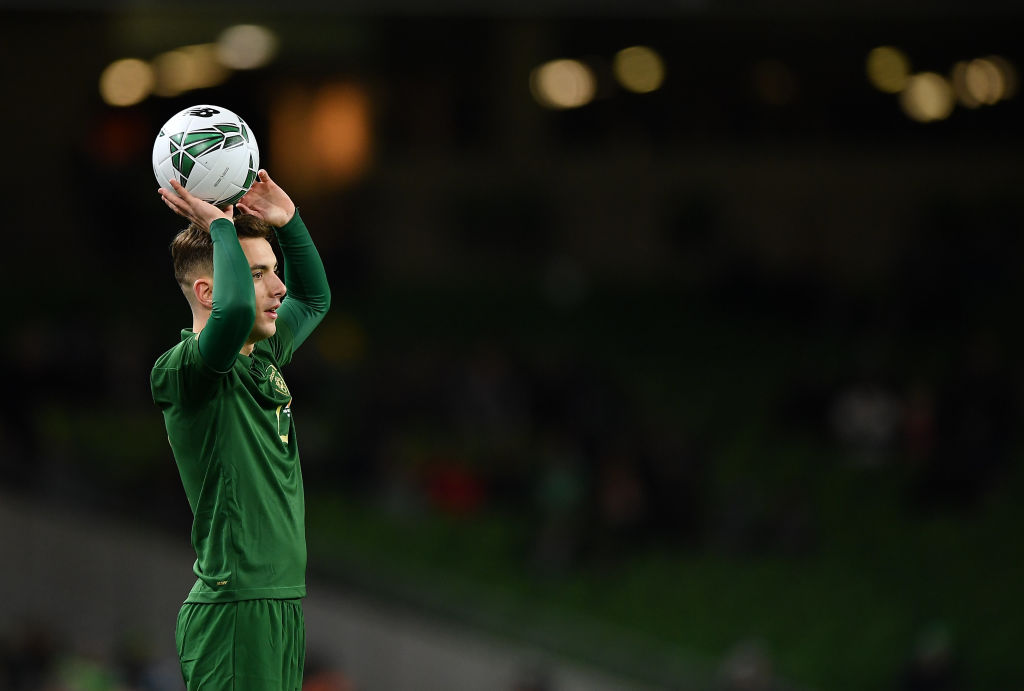 Lee O'Connor playing for Ireland against New Zealand