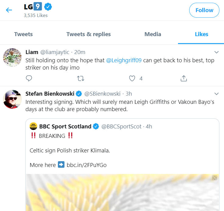 Leigh Griffiths' Twitter 'likes'