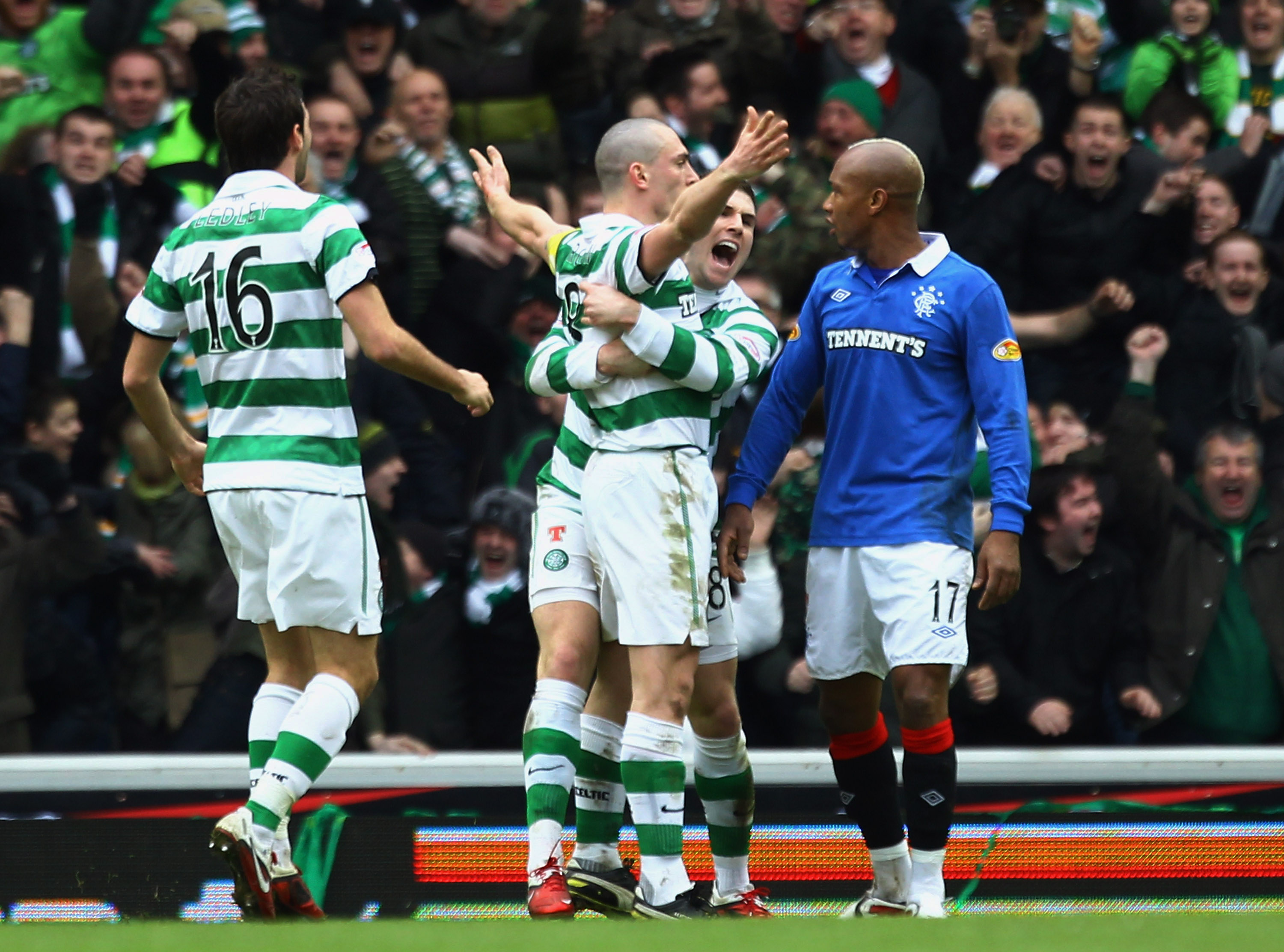 Scott Brown celebrates his goal against Rangers