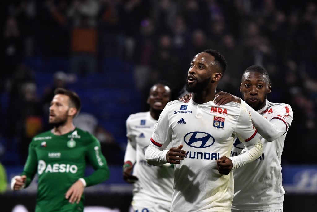 Former Celtic star Moussa Dembele celebrates a Lyon goal