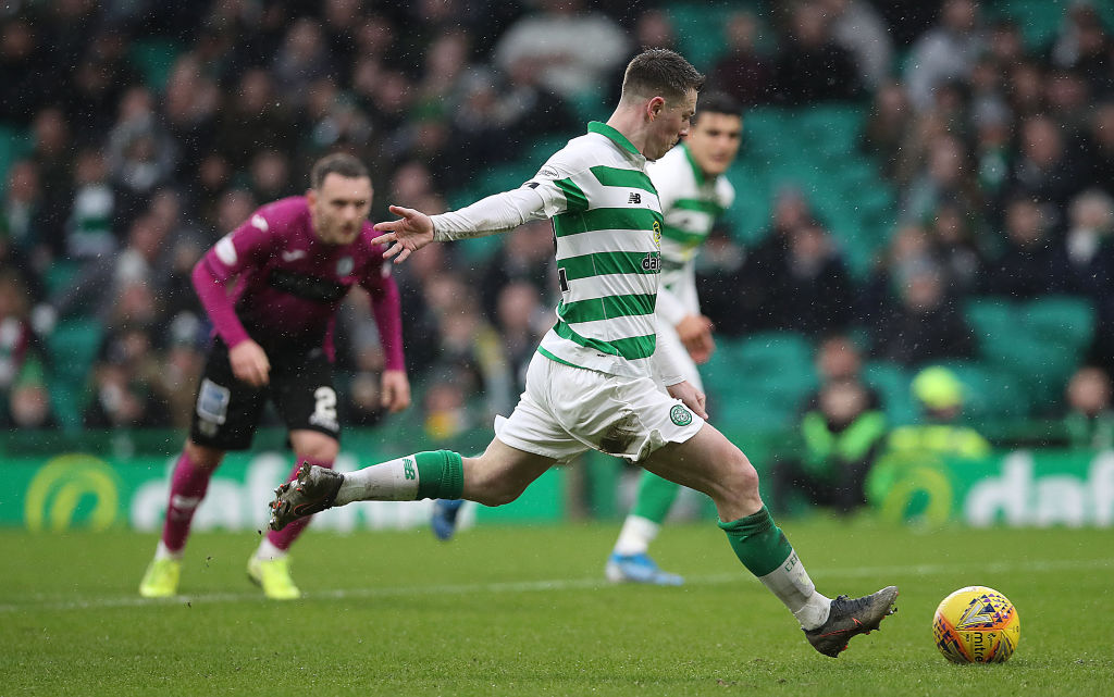 Callum McGregor takes his penalty against St Mirren