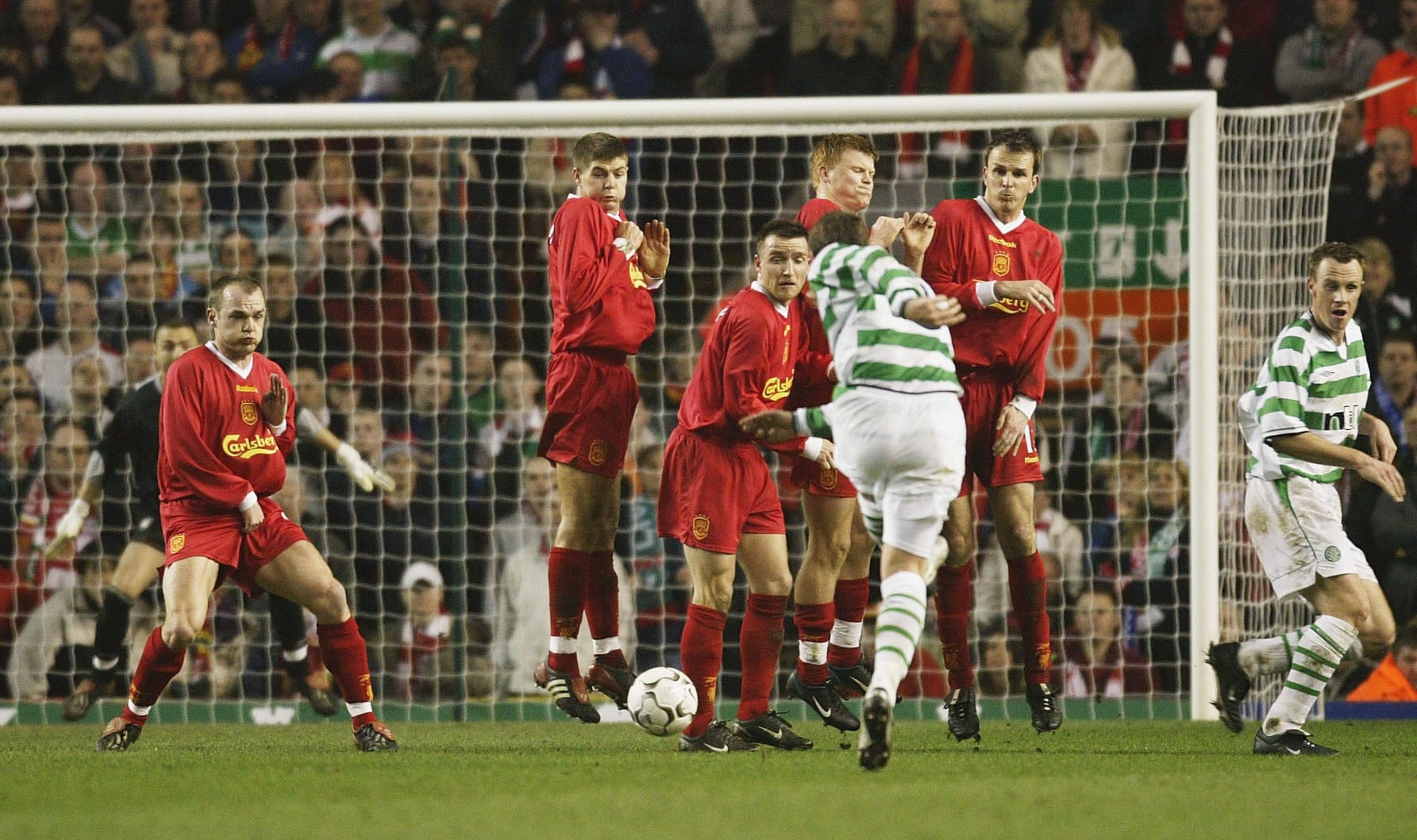 Alan Thompson gives the Hoops the lead at Anfield