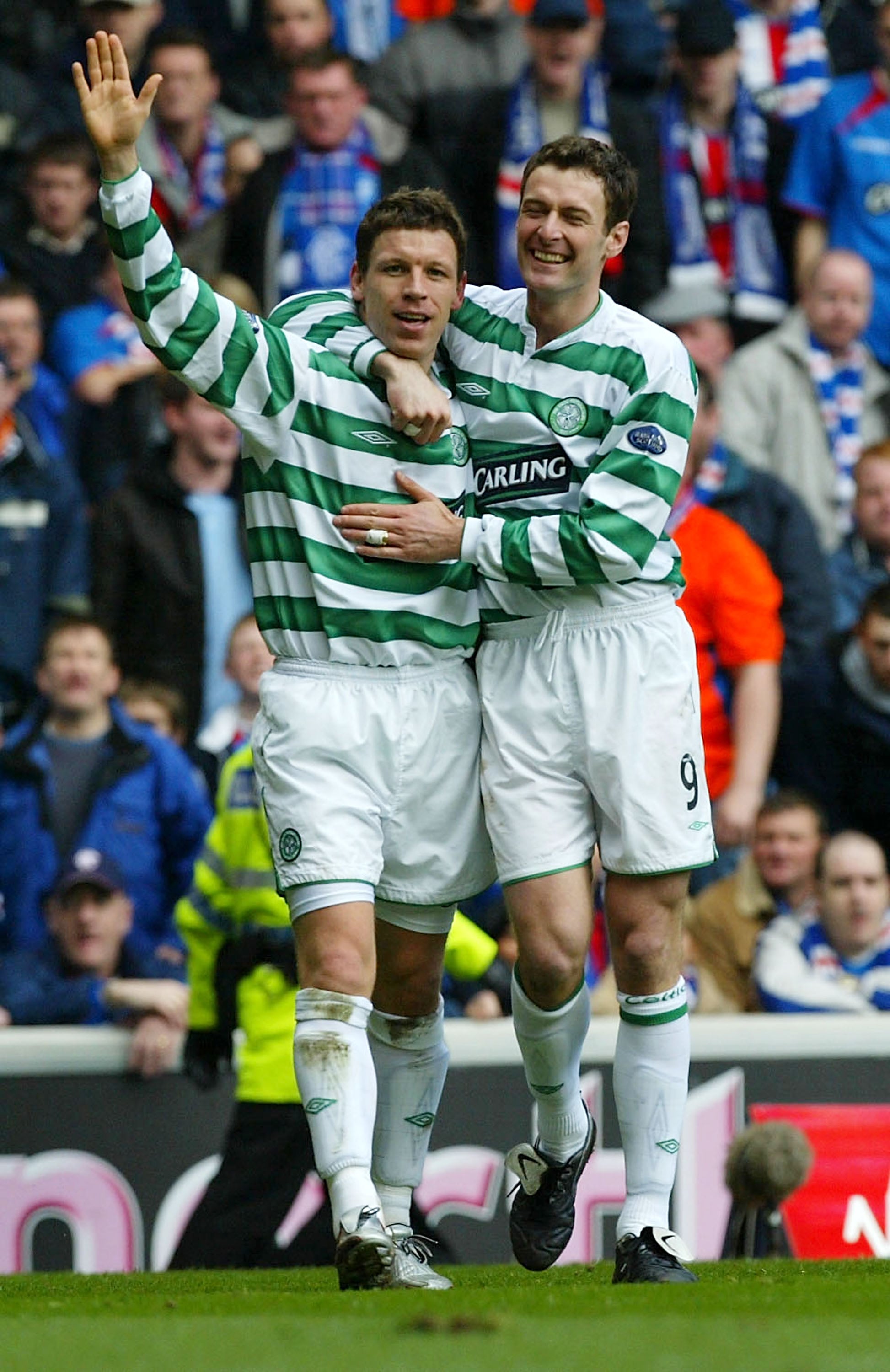 Thompson and Sutton celebrate Celtic's second goal