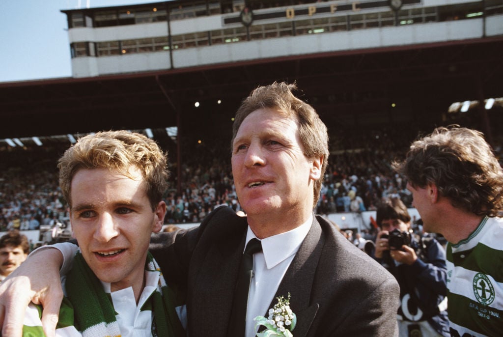 Billy McNeill and Chris Morris after Celtic completed the centenary double