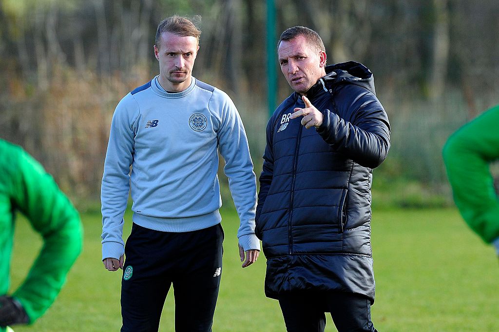 Leigh Griffiths with former Celtic manager Brendan Rodgers