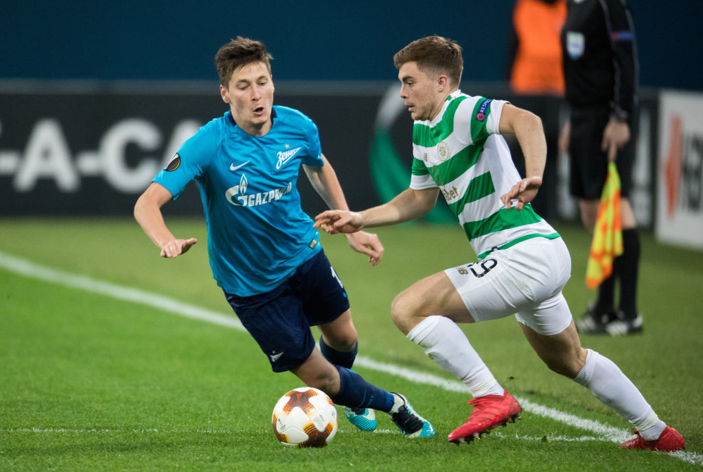 ST PETERSBURG, RUSSIA  - FEBRUARY 22, 2018.  UEFA Europa League, Round of 32: Zenit St Petersburg 3 - 0 Celtic F.C. Zenit St Petersburg's Daler Kuz...