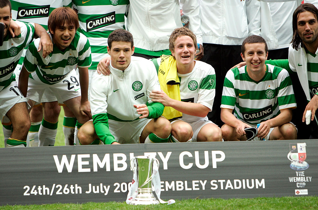 Celtic celebrate their Wembley Cup win