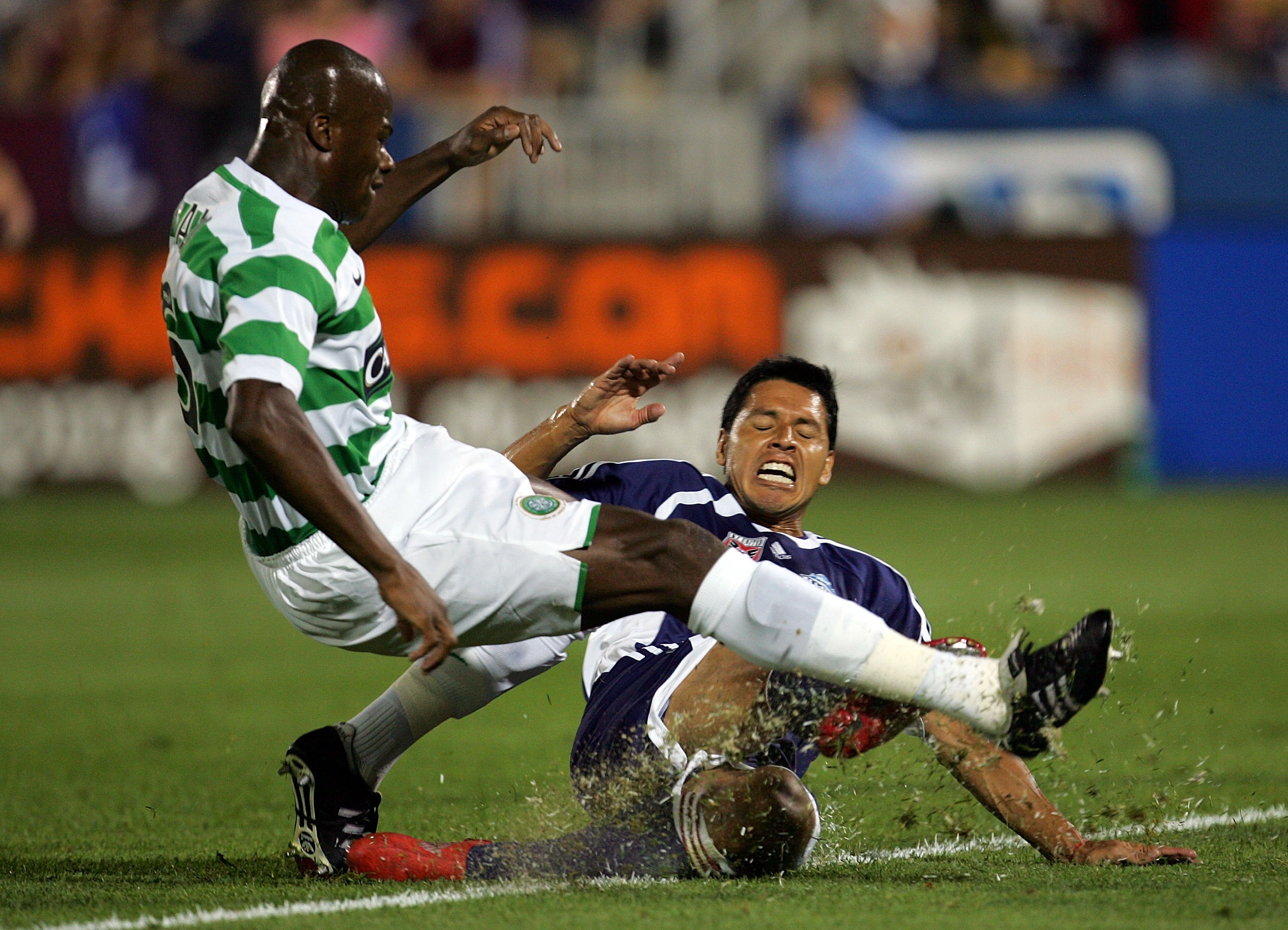 Craig Moore ran away from Bobo Balde after a Celtic derby match at Ibrox