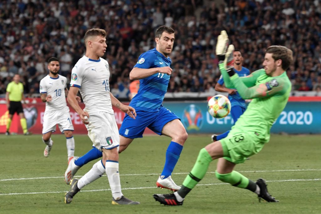 Celtic's Vasilis Barkas in action for Greece