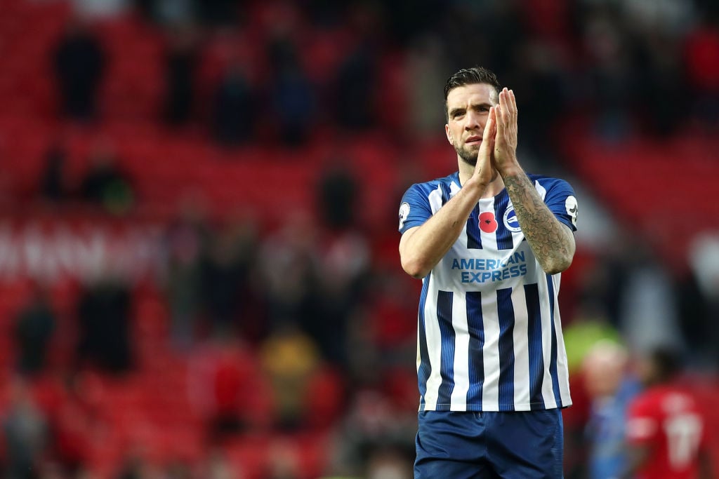Shane Duffy applauds the Brighton support