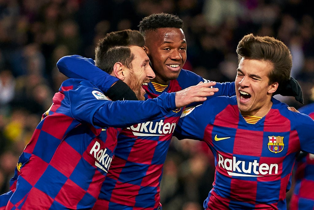 Ansu Fati and Riqui Puig of Barcelona