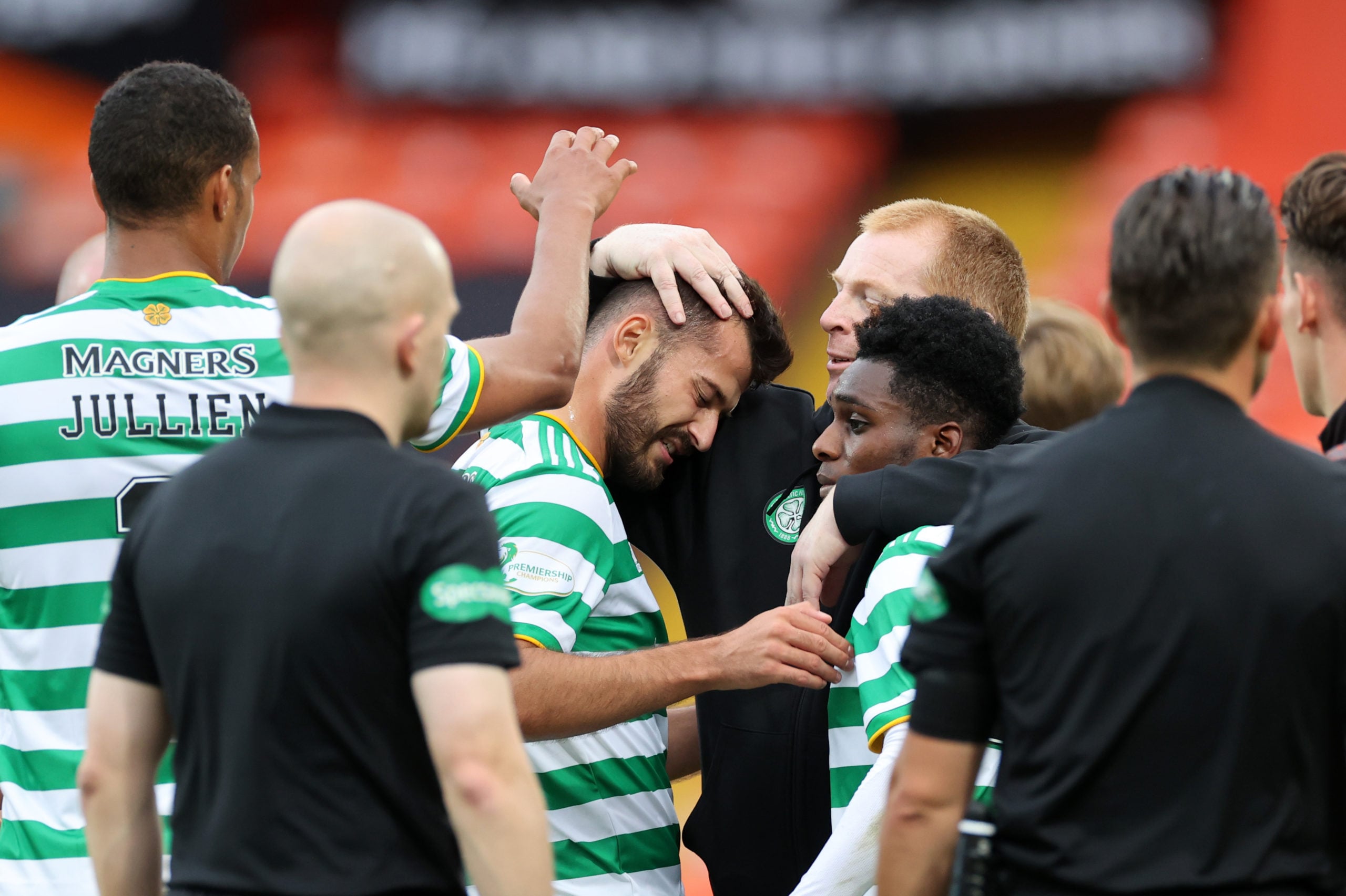 Celtic celebrate Albian Ajeti's winner against Dundee United