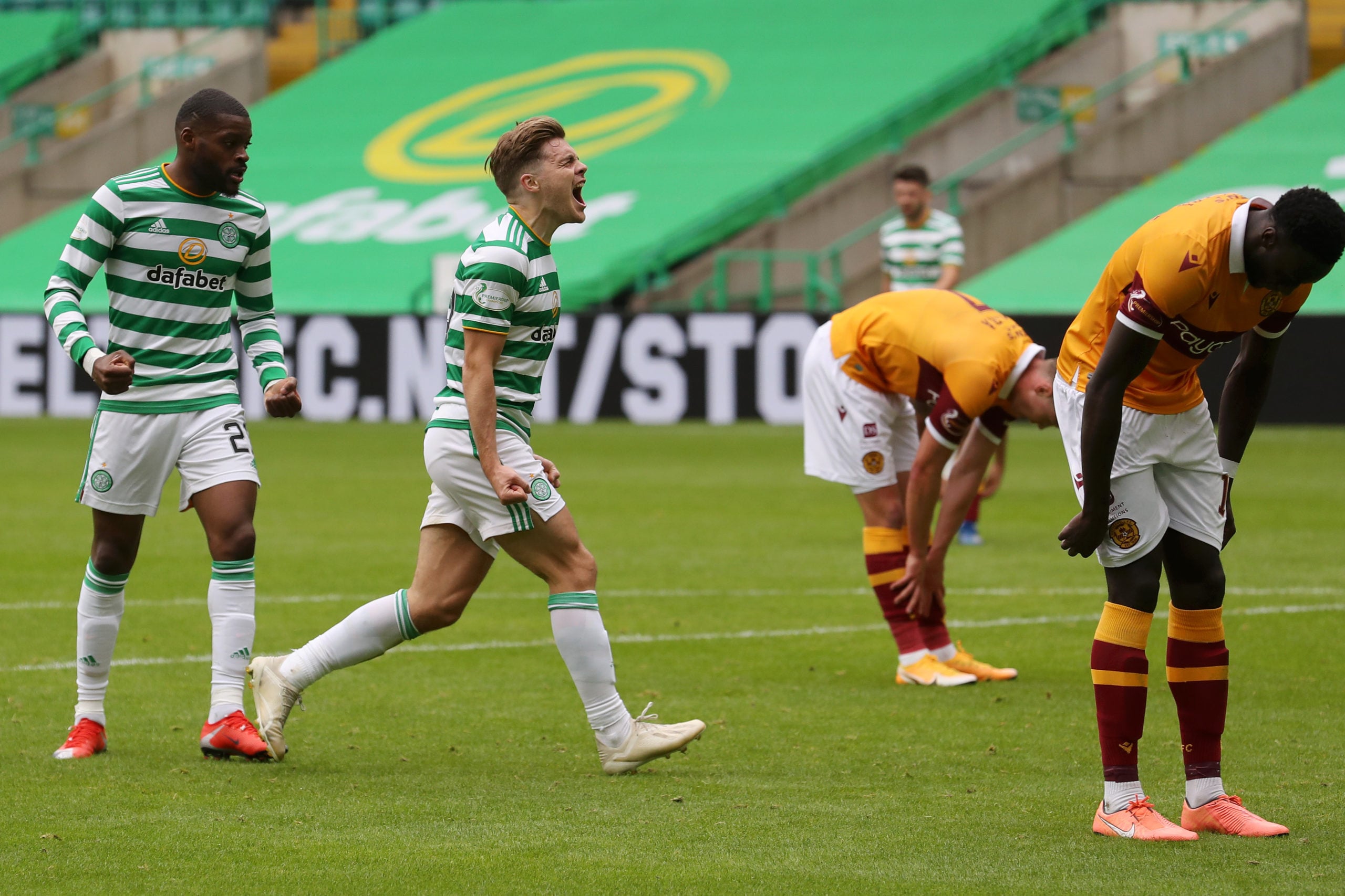 James Forrest celebrates scoring for Celtic