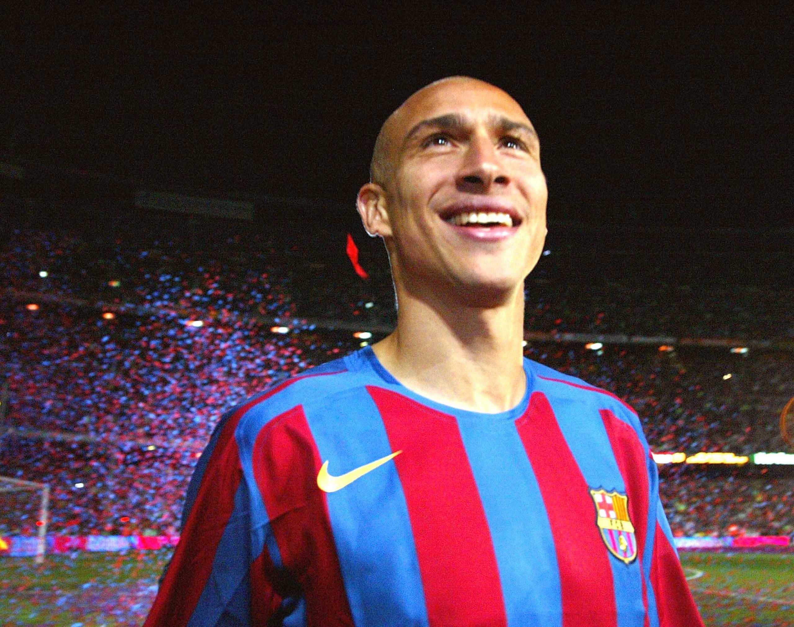 BARCELONA, SPAIN - MAY 6: Henrik Larsson of FC Barcelona celebrating after a La Liga match between FC Barcelona and Espanyol at the Camp Nou stadiu...