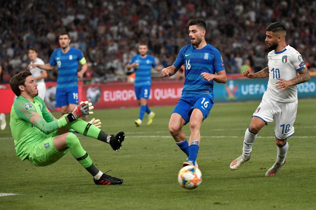 Vasilis Barkas makes a save for Greece