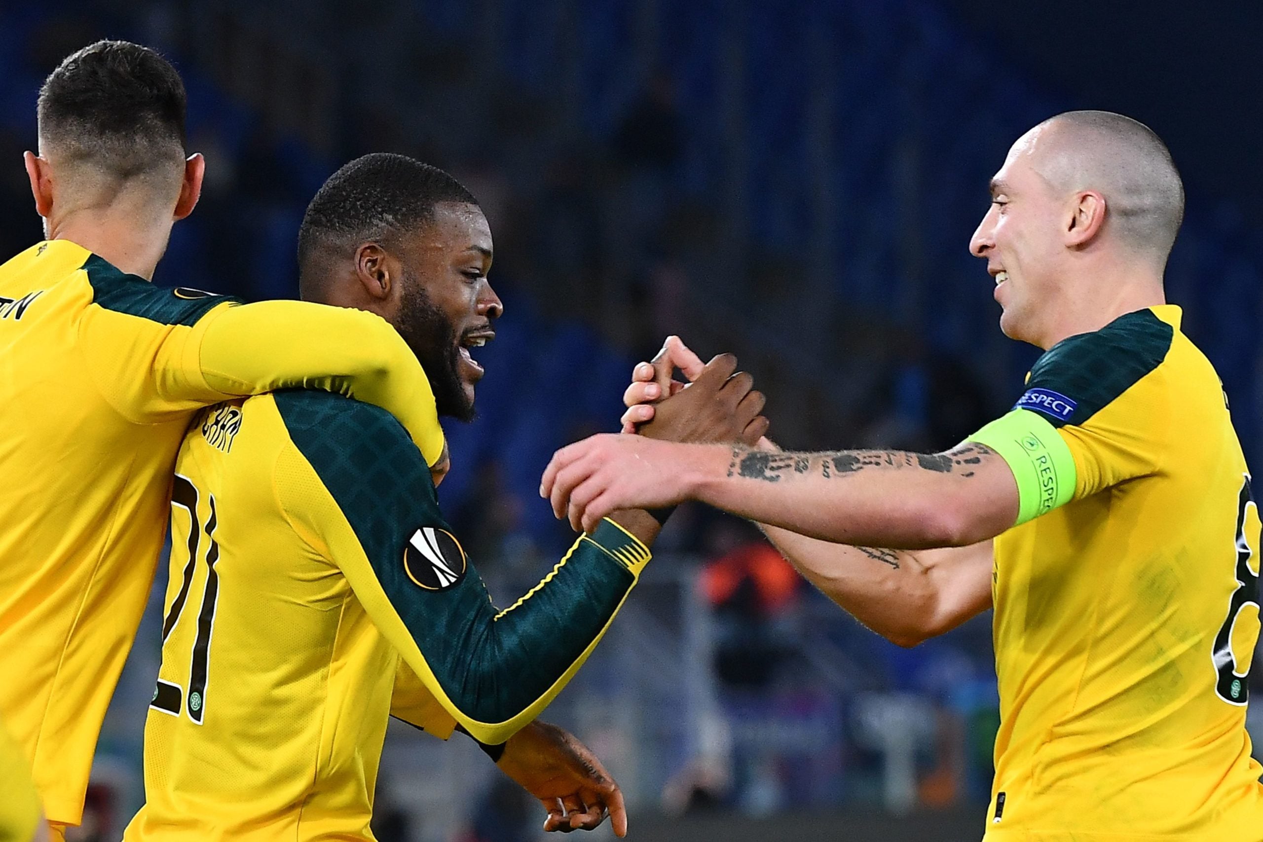 Celtic midfield pair Olivier Ntcham and Scott Brown