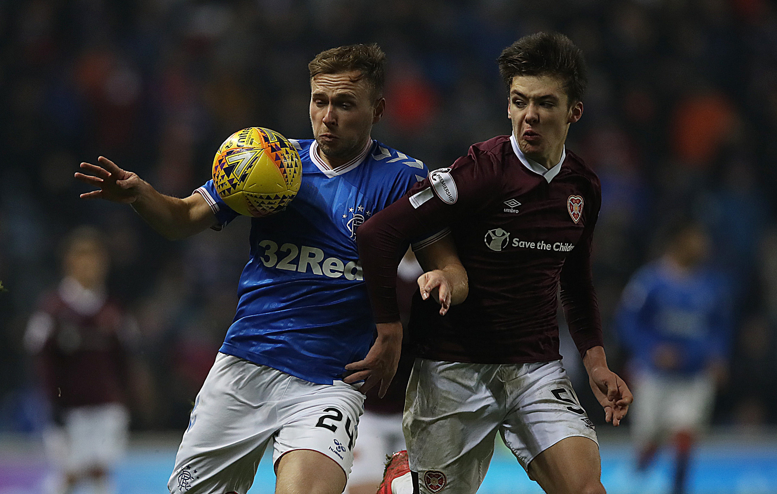 Aaron Hickey in action against Rangers