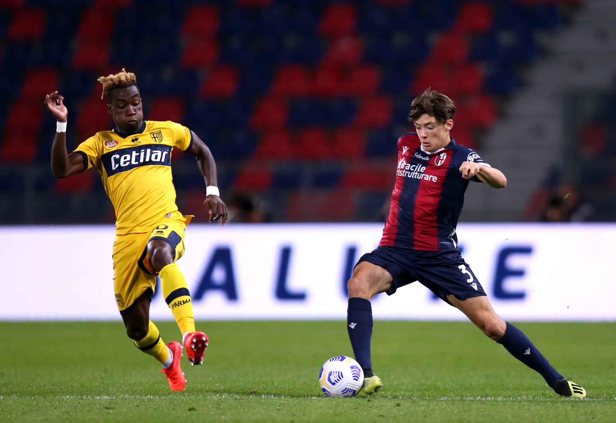 Former Celtic youngster Aaron Hickey in action for Bologna