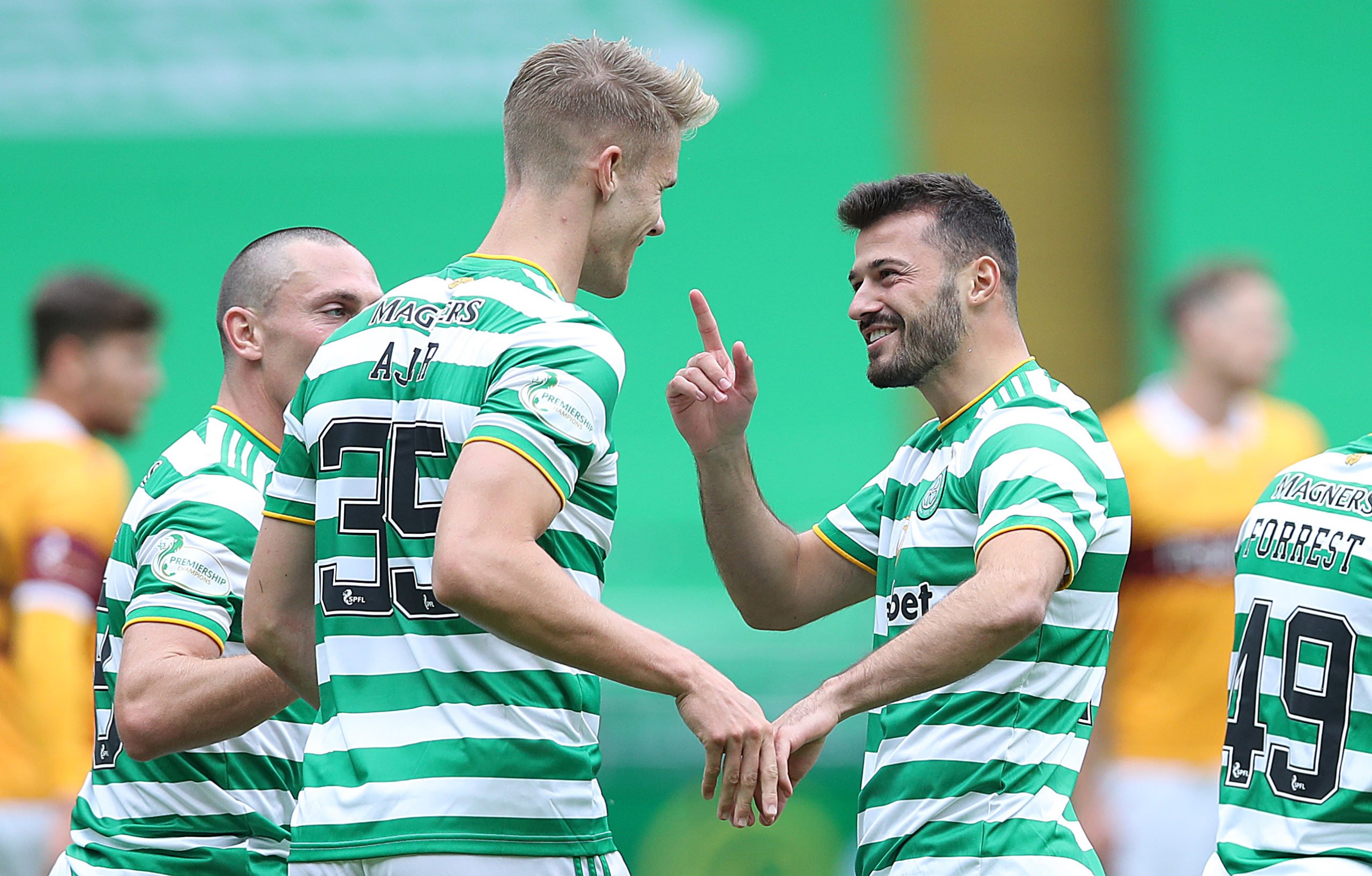 Albian Ajeti celebrates scoring for Celtic