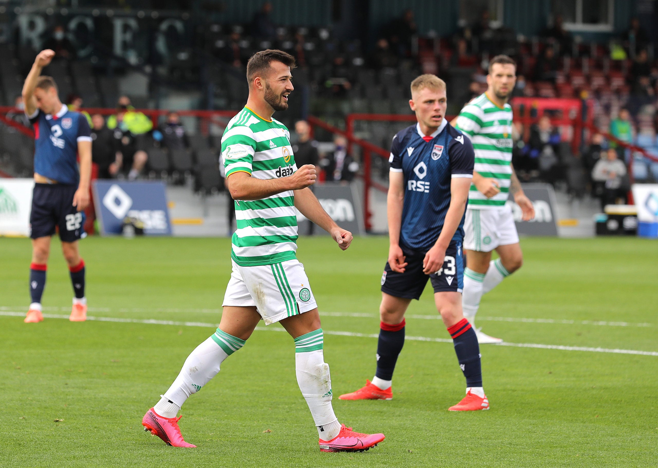Albian Ajeti celebrates putting Celtic 2-0 up against Ross County
