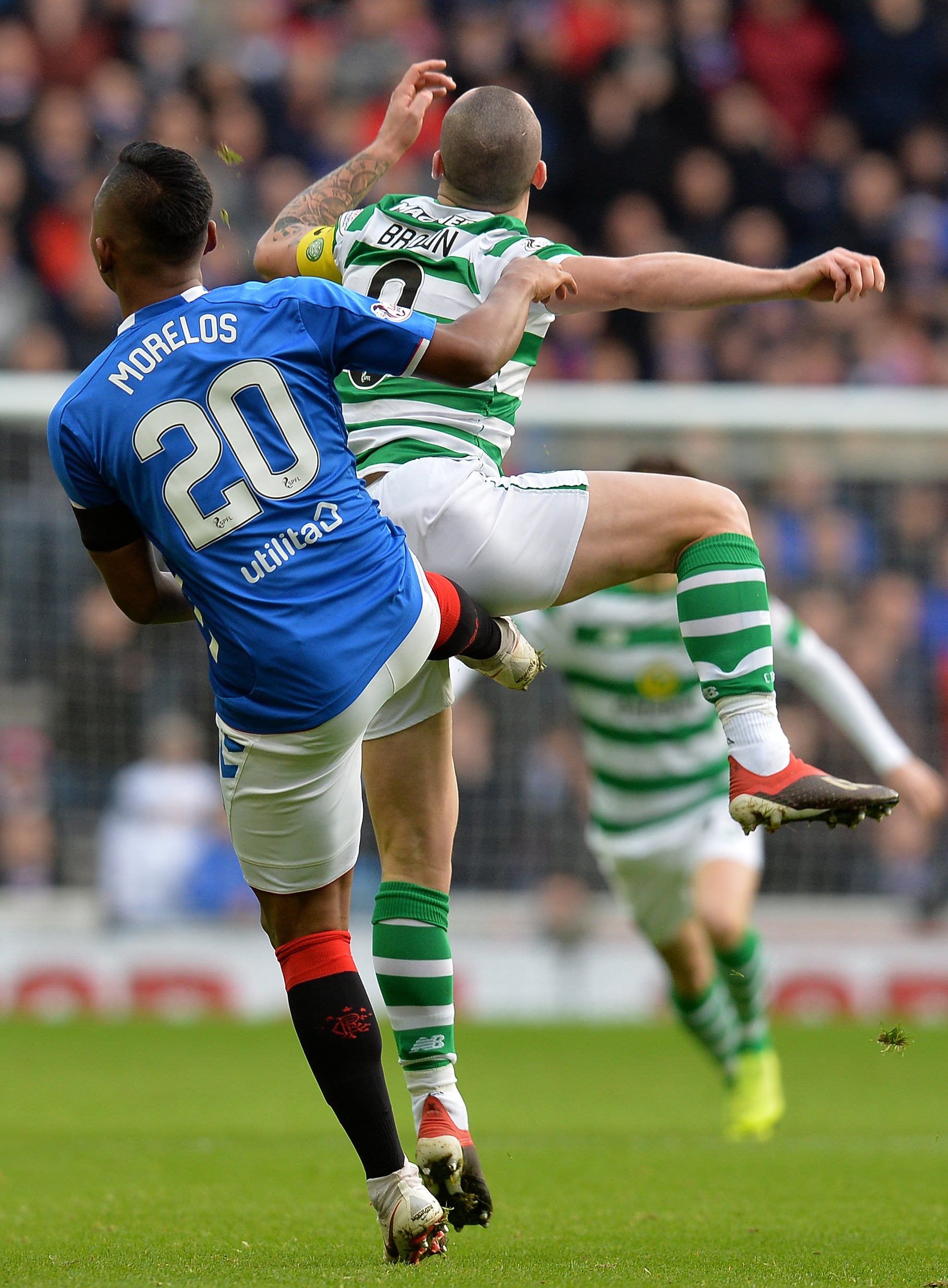 Alfredo Morelos kicks Scott Brown in the last derby refereed by John Beaton