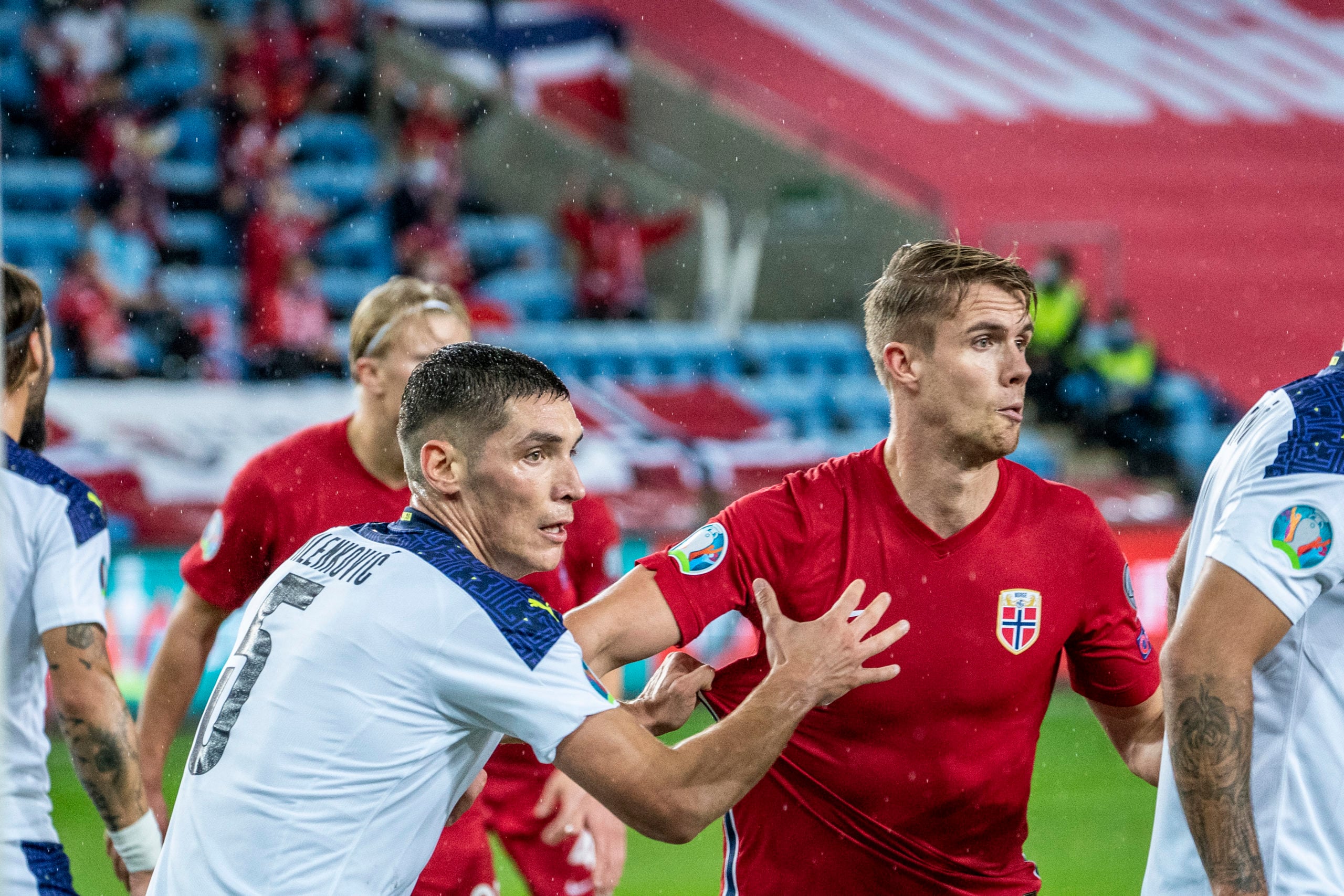 Celtic defender Kristoffer Ajer in action for Norway vs Serbia