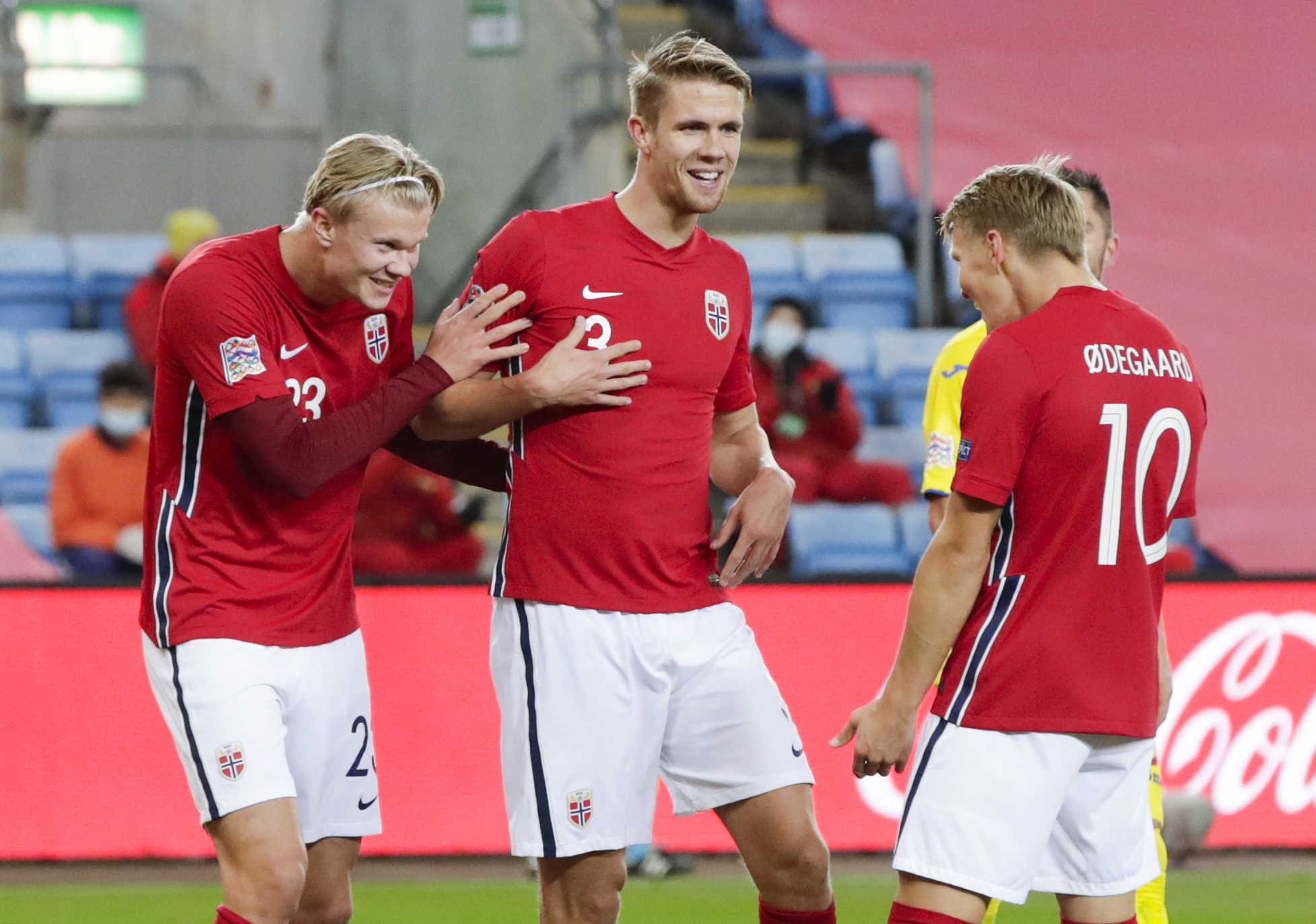 Kris Ajer celebrates with Norway