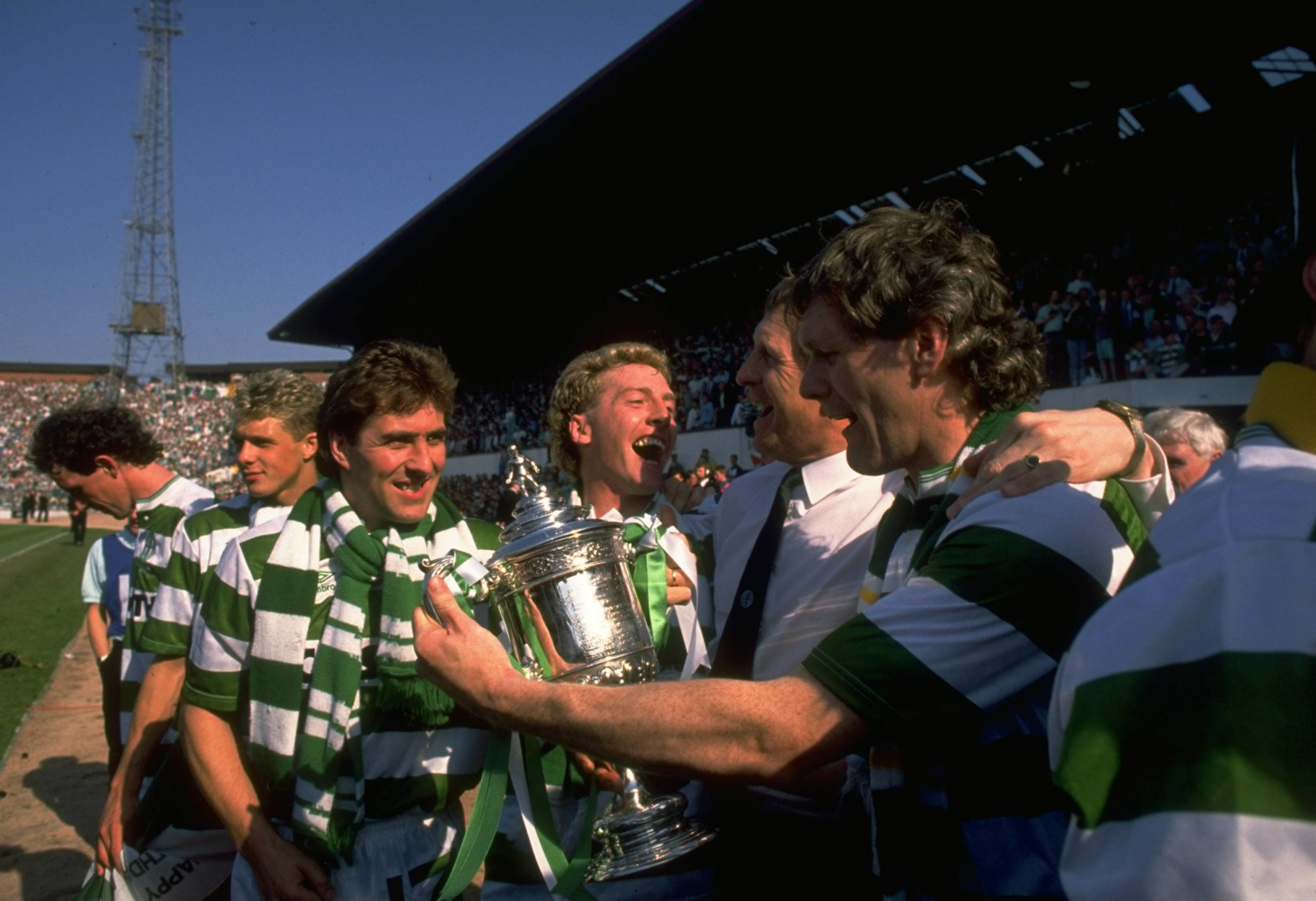 Celtic players celebrate the 1988 Scottish Cup Final win