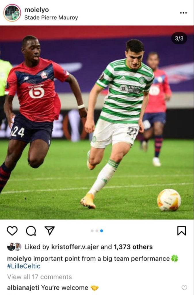 Albian Ajeti responds to Mohamed Elyounoussi's post