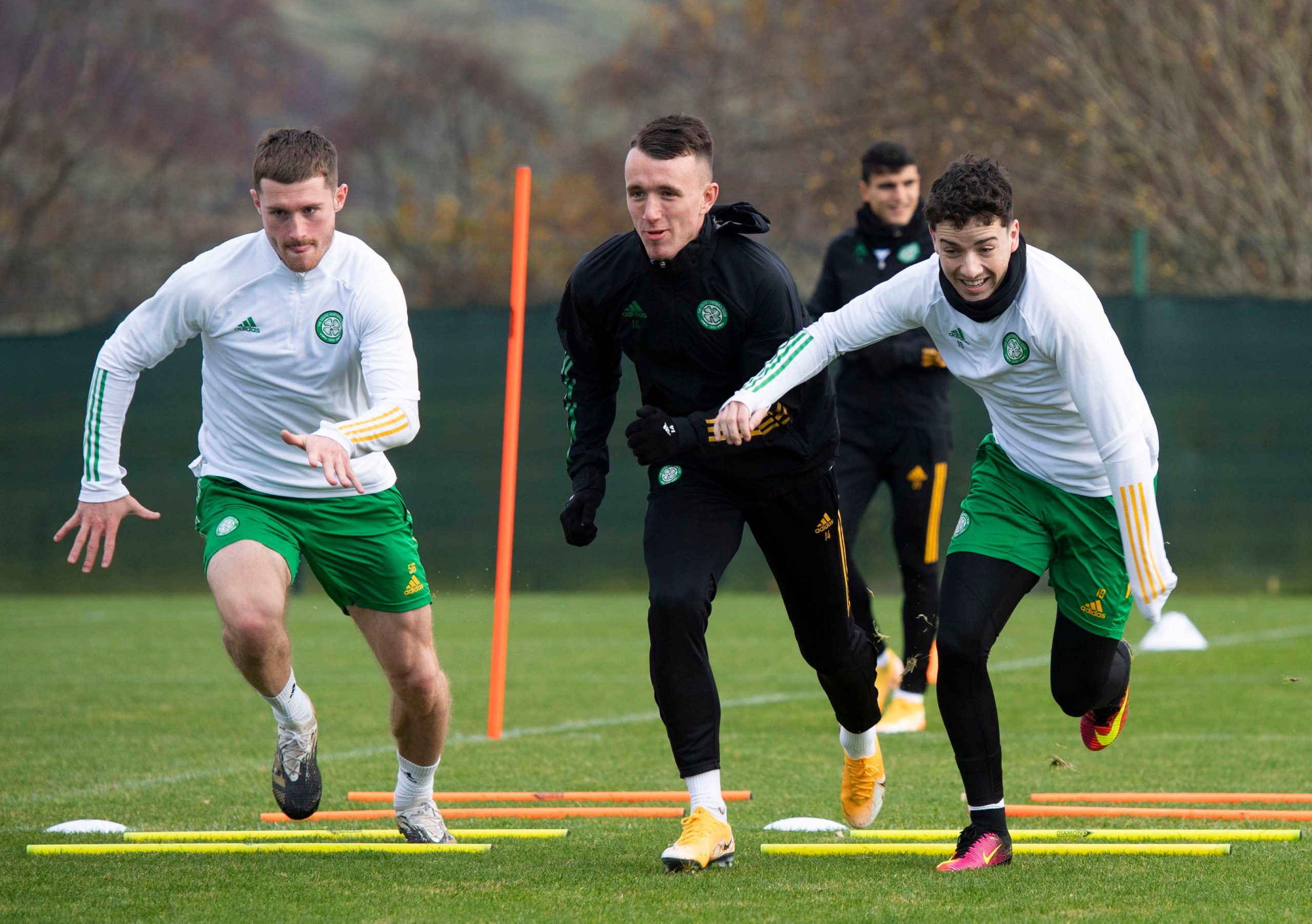 David Turnbull and Mikey Johnston in Celtic training