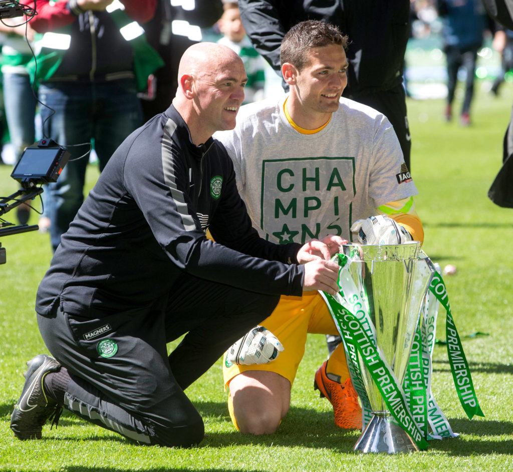 Celtic goalkeeping coach Stevie Woods and Craig Gordon