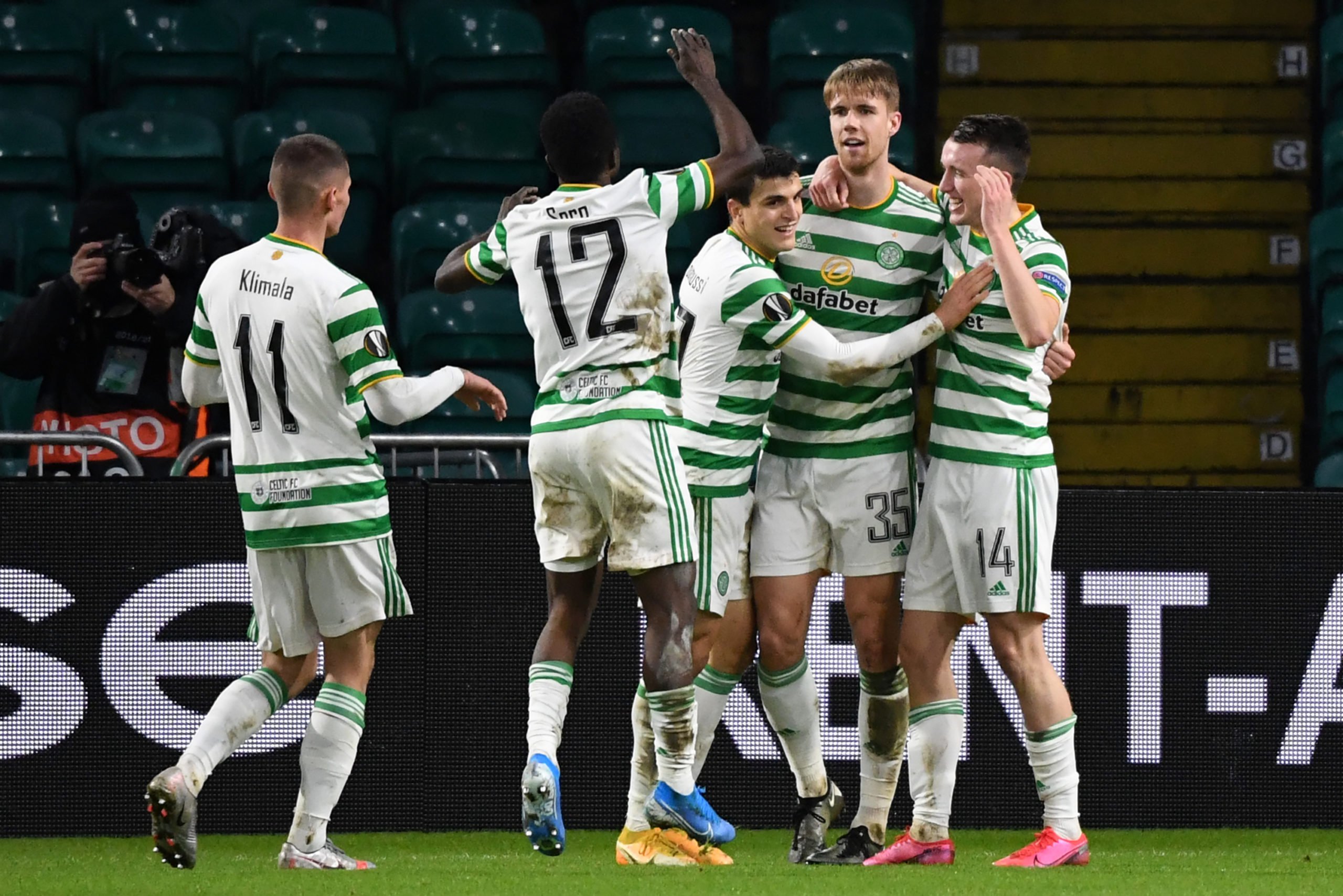 Celtic celebrate the third goal against Lille