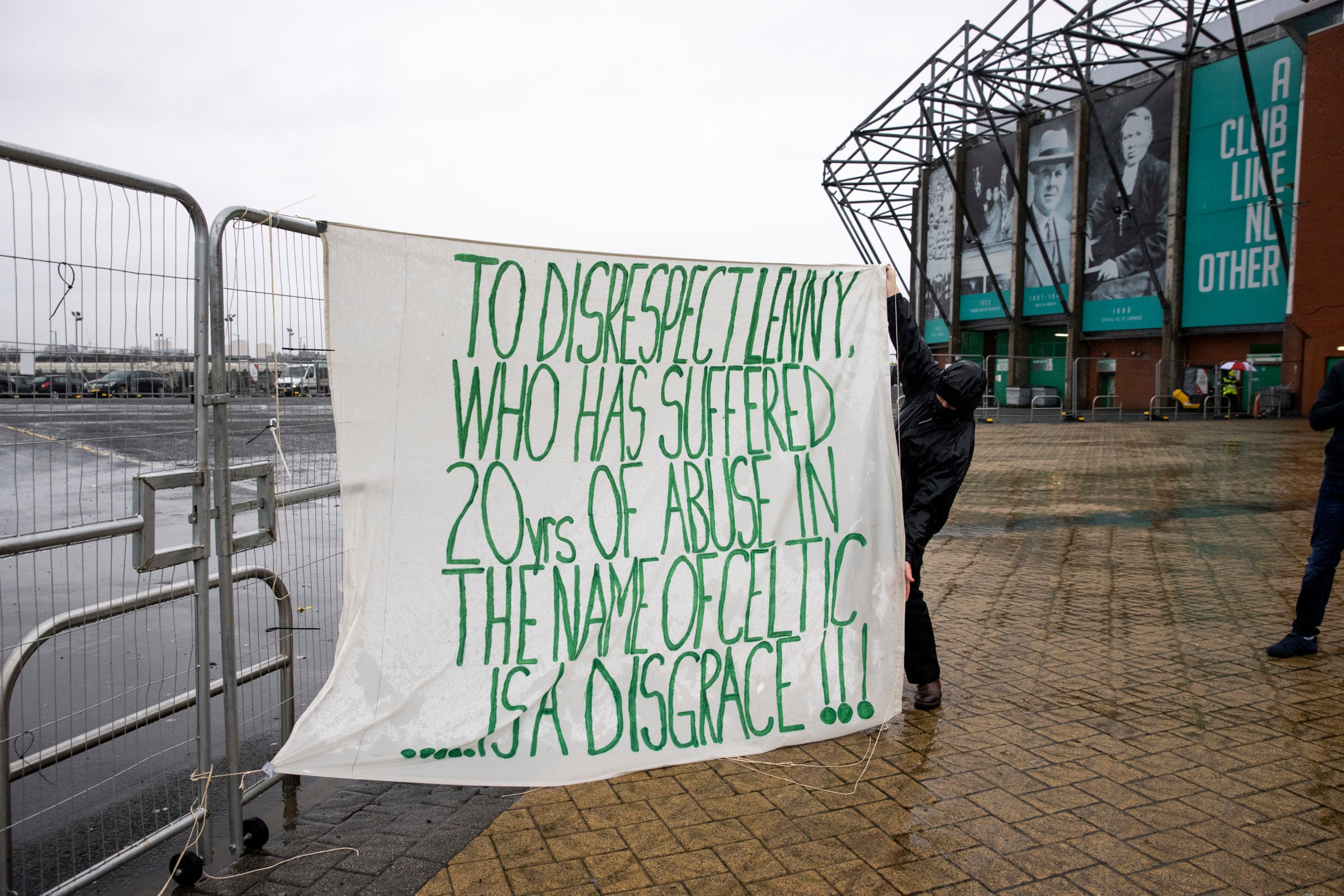 A pro-Neil Lennon Celtic fan at the stadium