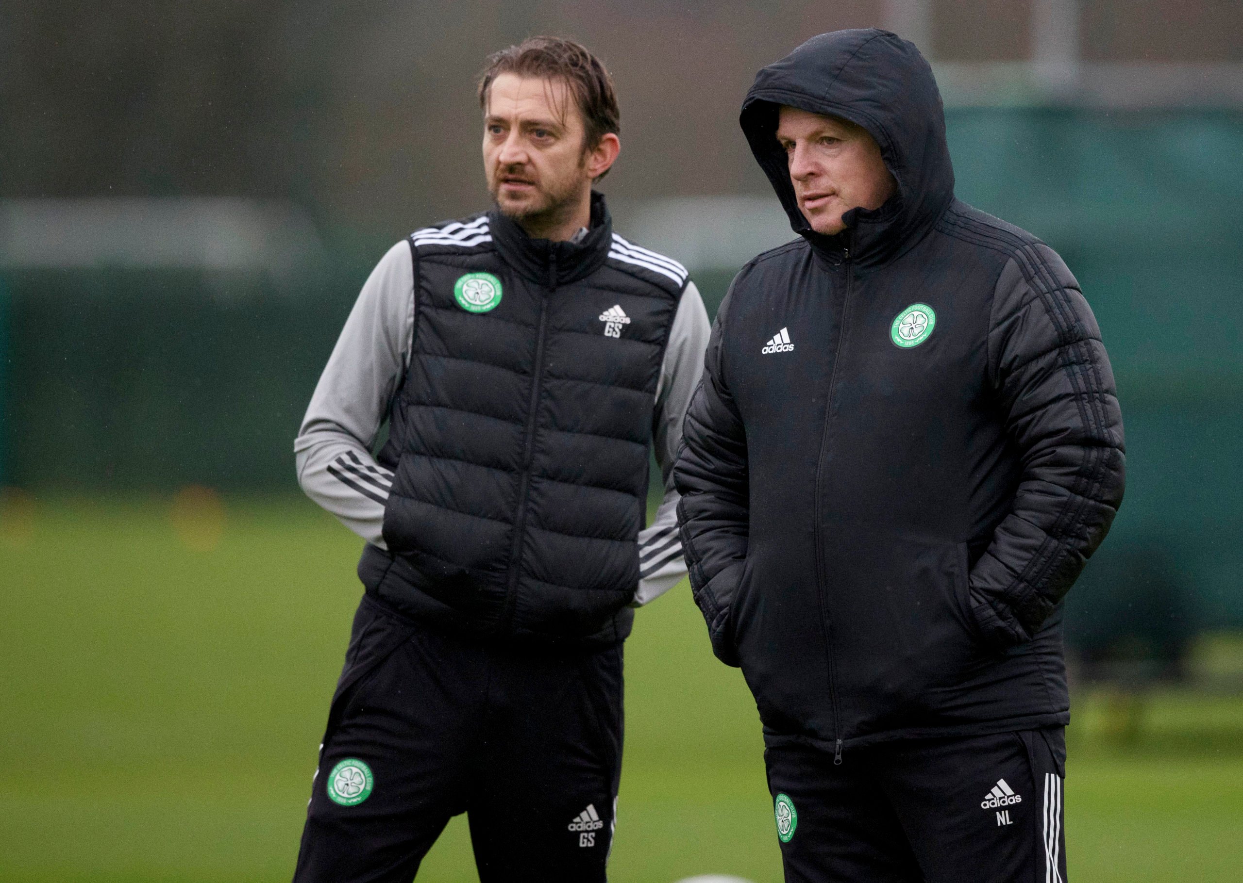 Neil Lennon and Gavin Strachan oversee Celtic training