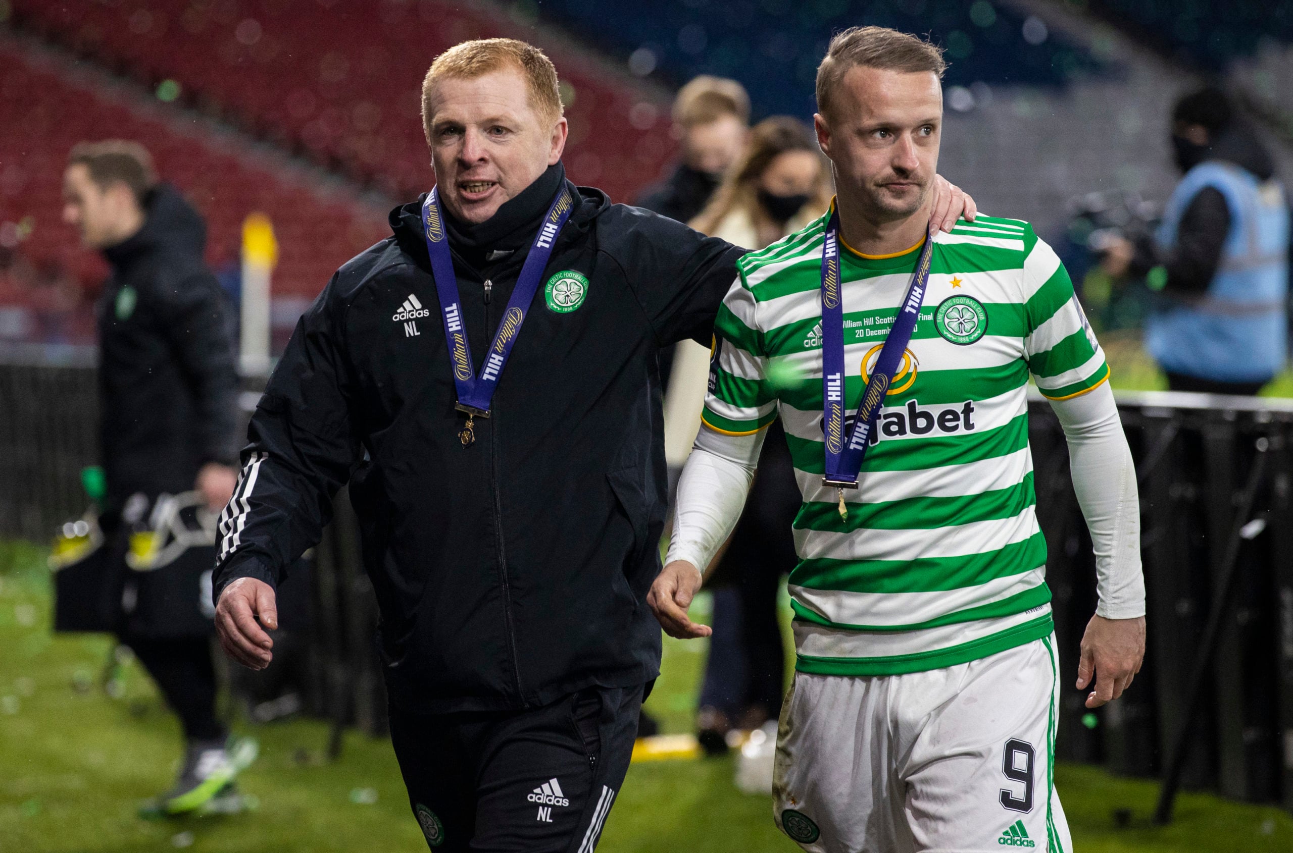 Former Celtic boss Neil Lennon with Leigh Griffiths on Sunday