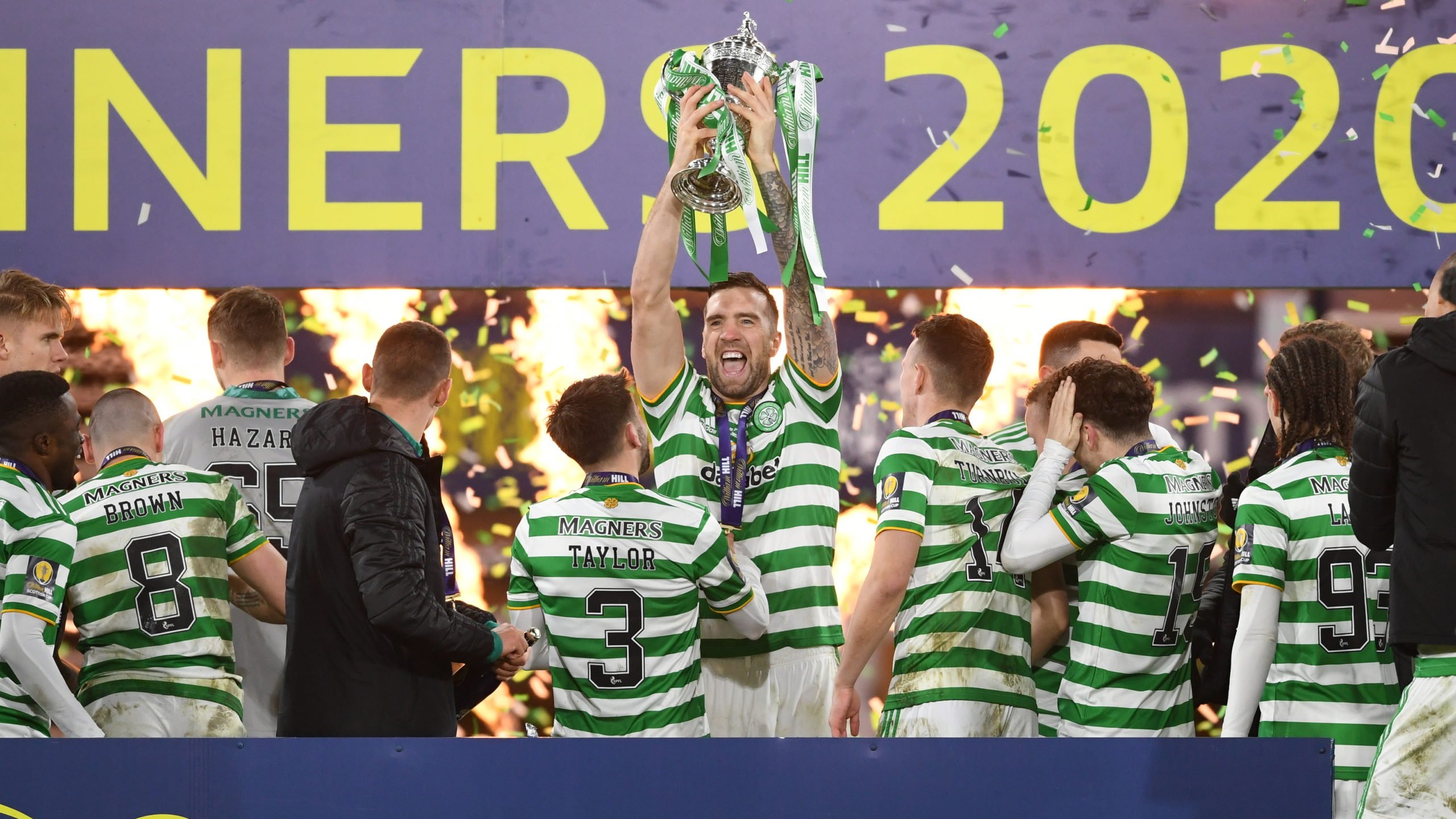 Celtic's Shane Duffy lifts the Scottish Cup