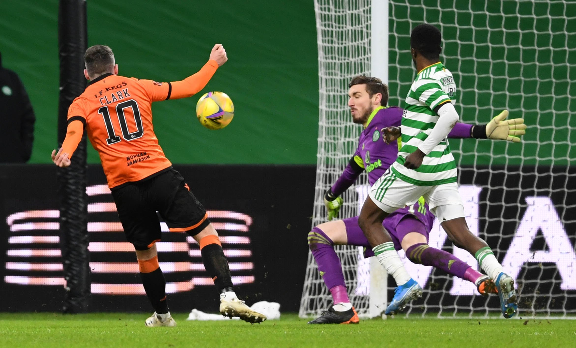 Vasilis Barkas in action for Celtic vs Dundee United
