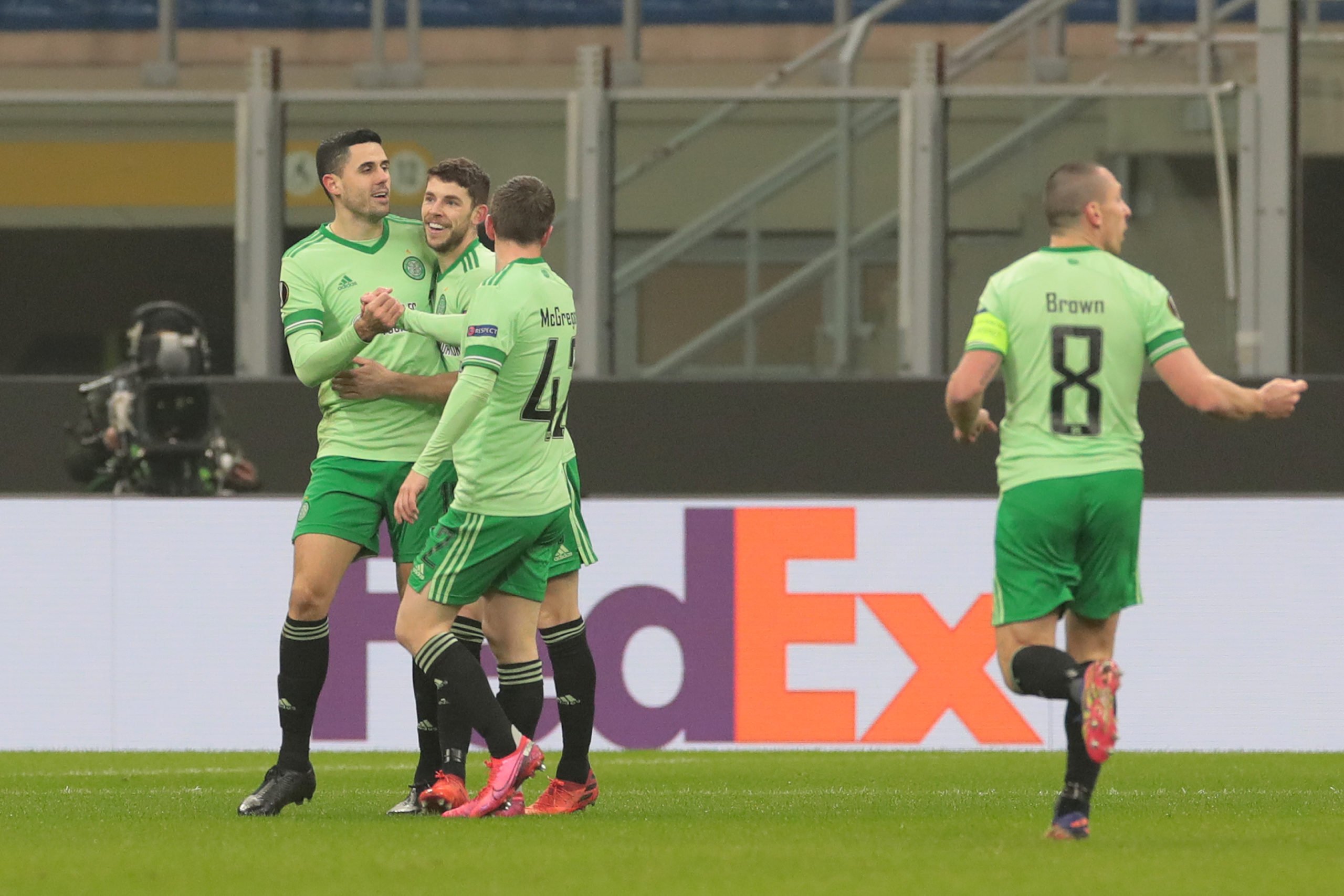 Celtic's Tom Rogic celebrates vs AC Milan