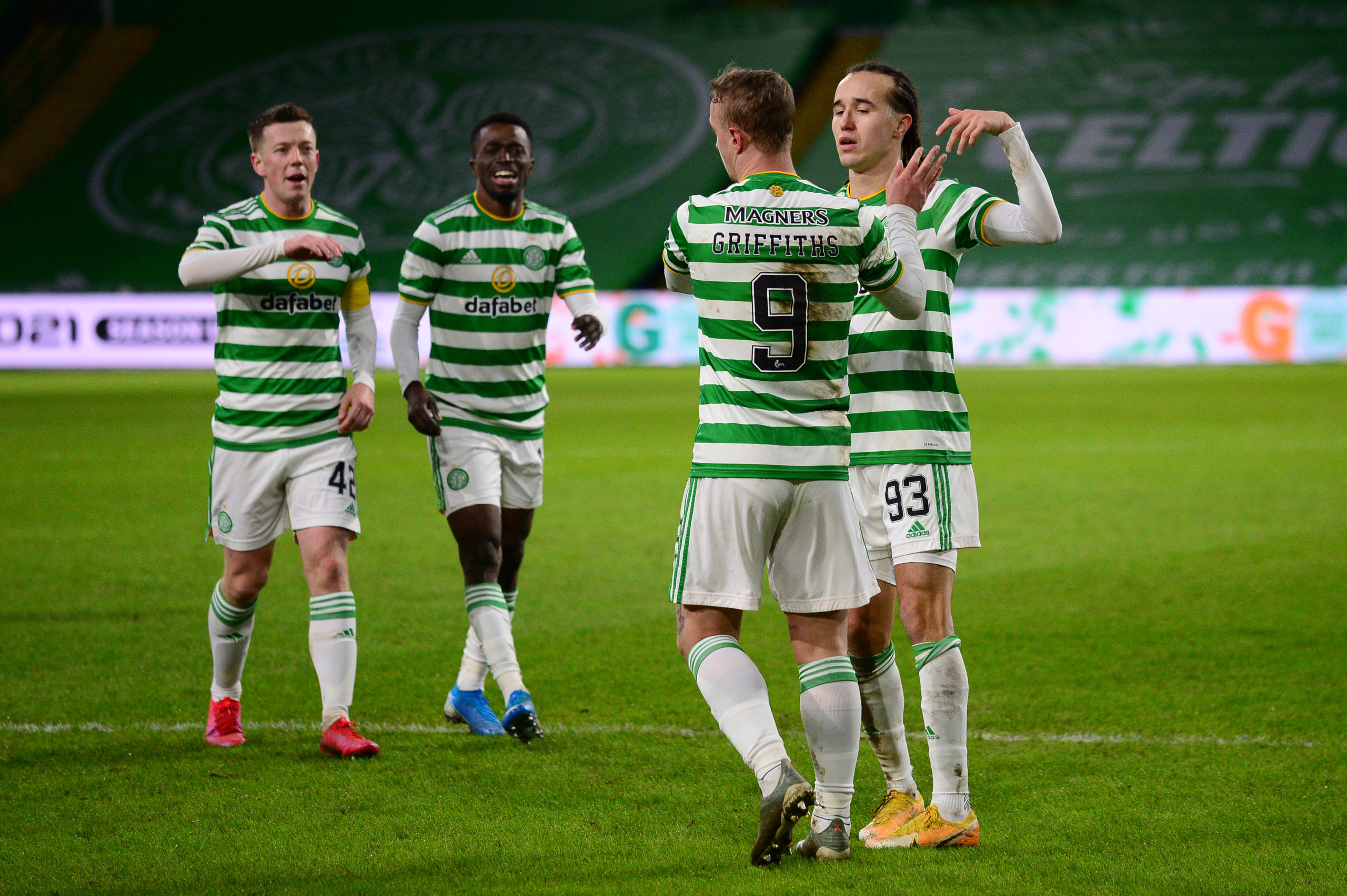 Soro celebrates with his Celtic teammates against Ross County