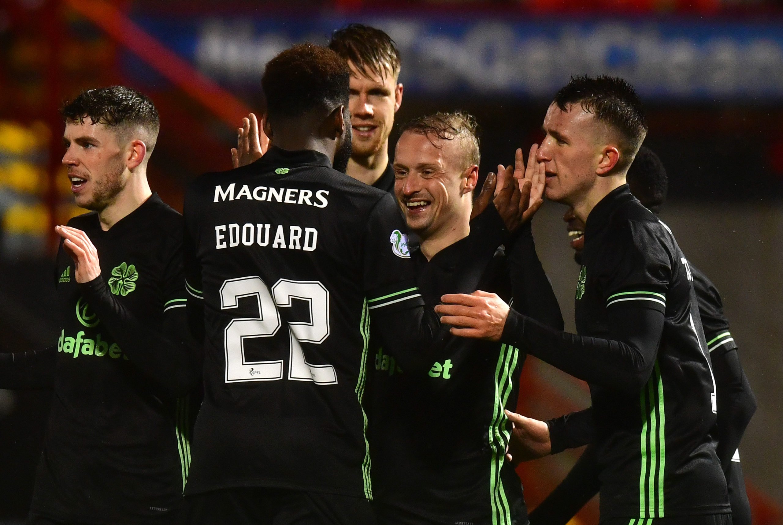 Leigh Griffiths celebrates with Celtic teammate Odsonne Edouard